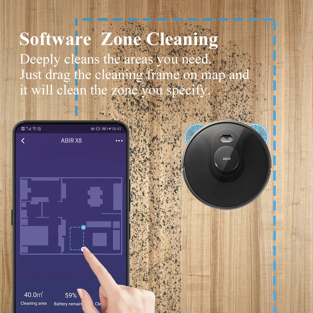 ABIR X8 Robot Vacuum Cleaner ,Laser System, Multiple Floors Maps, Zone Cleaning,Restricted Area Setting for Home Carpet Cleaning