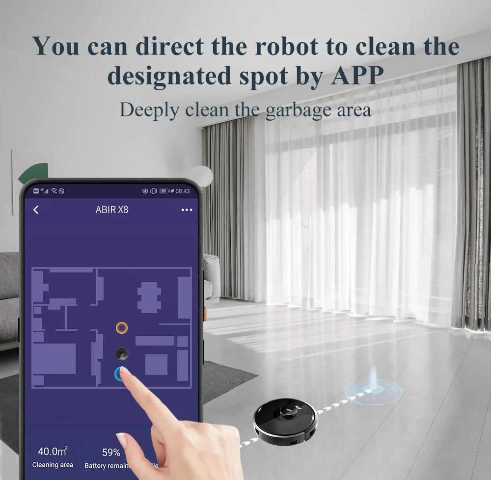 ABIR X8 Robot Vacuum Cleaner ,Laser System, Multiple Floors Maps, Zone Cleaning,Restricted Area Setting for Home Carpet Cleaning