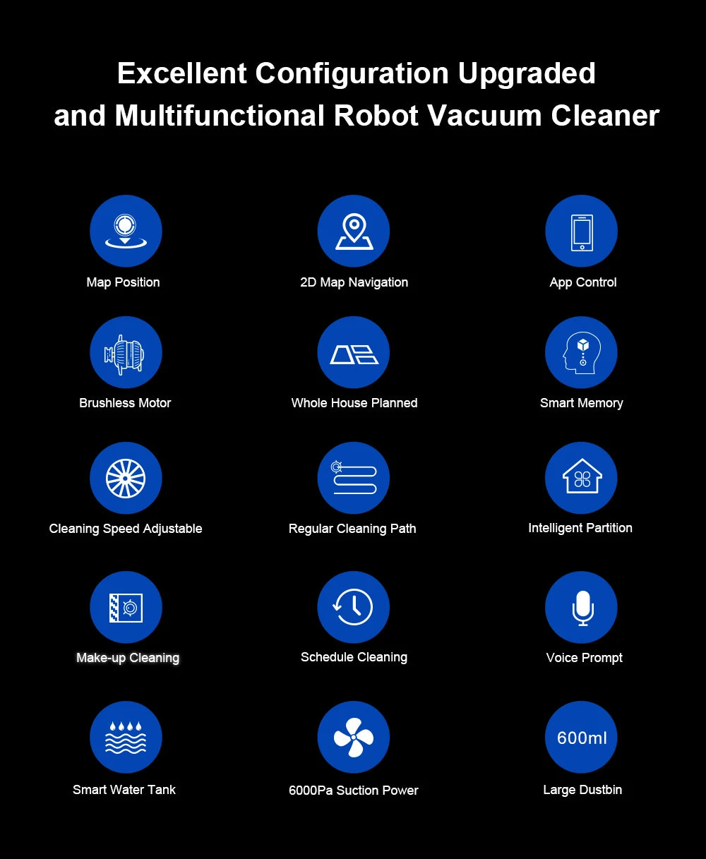 LIECTROUX/LILIN C30B Robot Vacuum Cleaner AI Map Navigation,Memory,Smart Partition,WiFi App,6000Pa Suction,Electric Water Tank