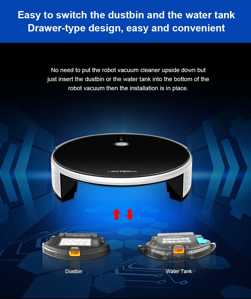 LIECTROUX/LILIN C30B Robot Vacuum Cleaner AI Map Navigation,Memory,Smart Partition,WiFi App,6000Pa Suction,Electric Water Tank