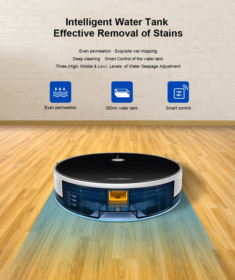 LIECTROUX/LILIN C30B Robot Vacuum Cleaner AI Map Navigation,Memory,Smart Partition,WiFi App,6000Pa Suction,Electric Water Tank