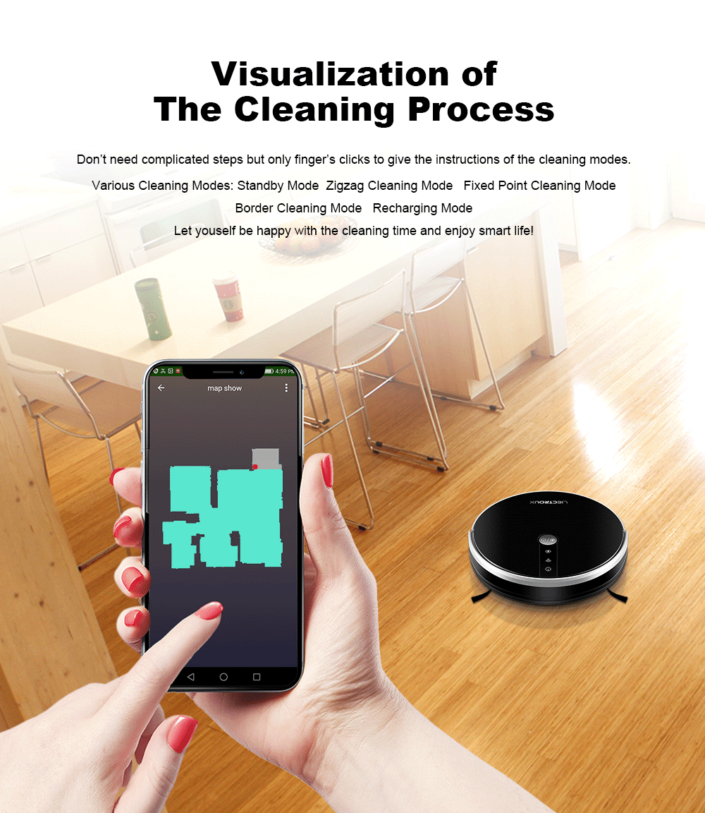 LIECTROUX/LILIN C30B Robot Vacuum Cleaner AI Map Navigation,Memory,Smart Partition,WiFi App,6000Pa Suction,Electric Water Tank