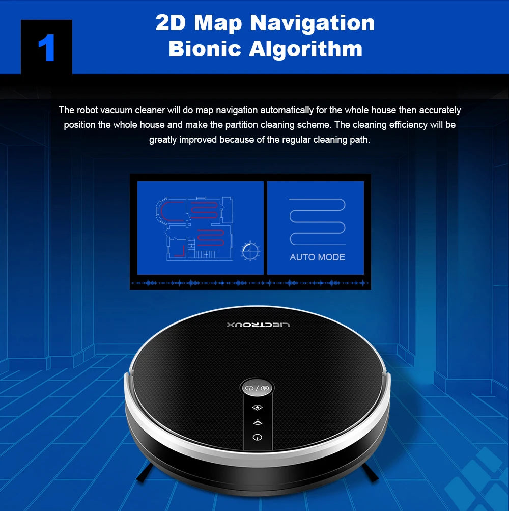 LIECTROUX/LILIN C30B Robot Vacuum Cleaner AI Map Navigation,Memory,Smart Partition,WiFi App,6000Pa Suction,Electric Water Tank