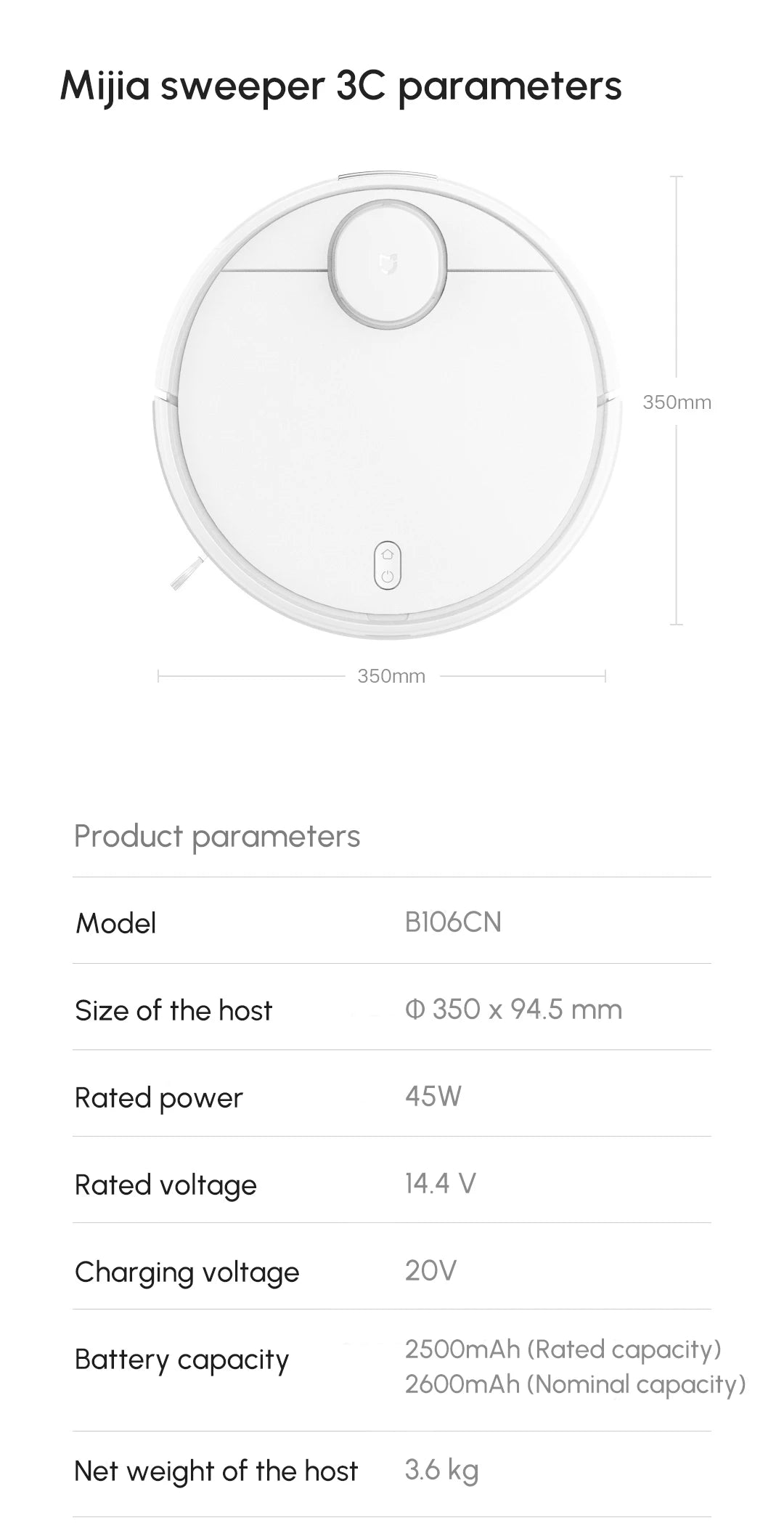 XIAOMI MIJIA Robot Vacuum Mop 3C B106CN 4000Pa Smart Home Appliances LDS Laser Navigation Cleaner Electric Control Water Tank