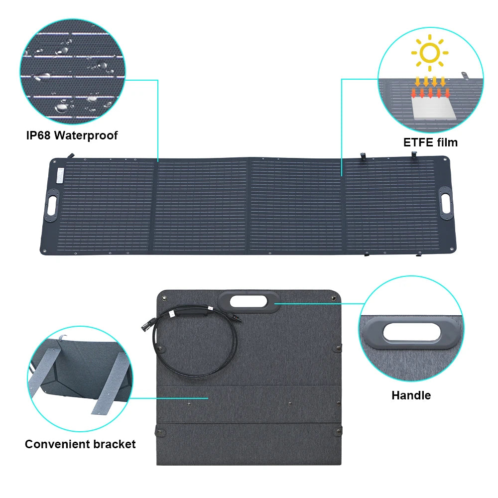 ETFE 200W Foldable Solar Panels Cell 20.5V Portable Solar Charging Panel Complete Kit for Outdoor Tourism Camping Power Station