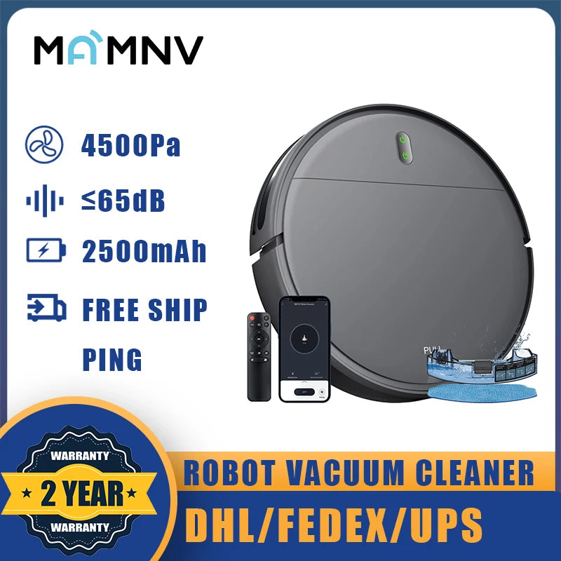 MAMNV BR151 Robot Vacuum Cleaner 4500Pa Smart Home Sweeper Cleaning Machine For Home Carpet Cleaning Pet Hair Wifi APP Alexa