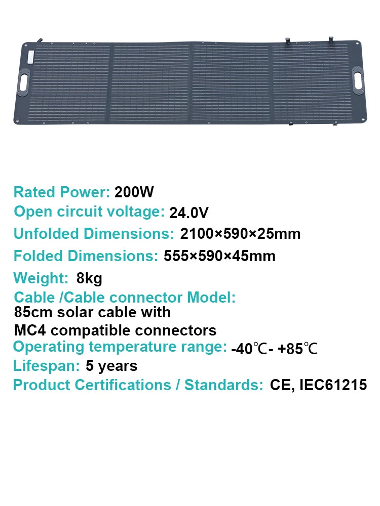 ETFE 200W Foldable Solar Panels Cell 20.5V Portable Solar Charging Panel Complete Kit for Outdoor Tourism Camping Power Station