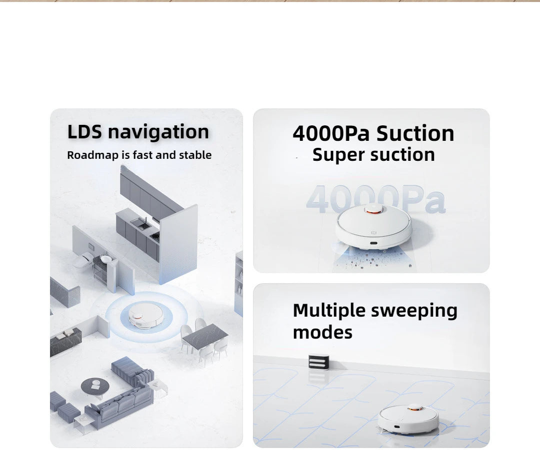 XIAOMI MIJIA Robot Vacuum Mop 3C B106CN 4000Pa Smart Home Appliances LDS Laser Navigation Cleaner Electric Control Water Tank